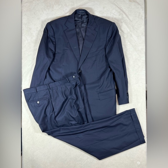 Ermenegildo Zegna 44R Lux Wool & Silk Blend Navy Pinstripe Suit - Picture 1 of 12
